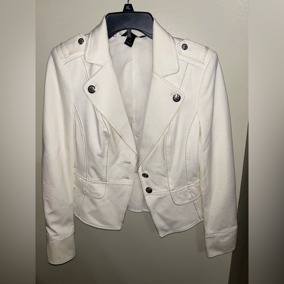 White House Black Market  motorcycle style zippered jacket Blazer size 4 White - Picture 2 of 6